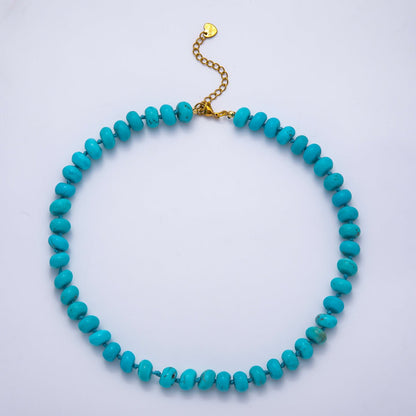 PVD Stainless Steel Natural Gemstone Rondelle Bead 17 Inch Necklace w Extender | WA-04351 - WA-04362