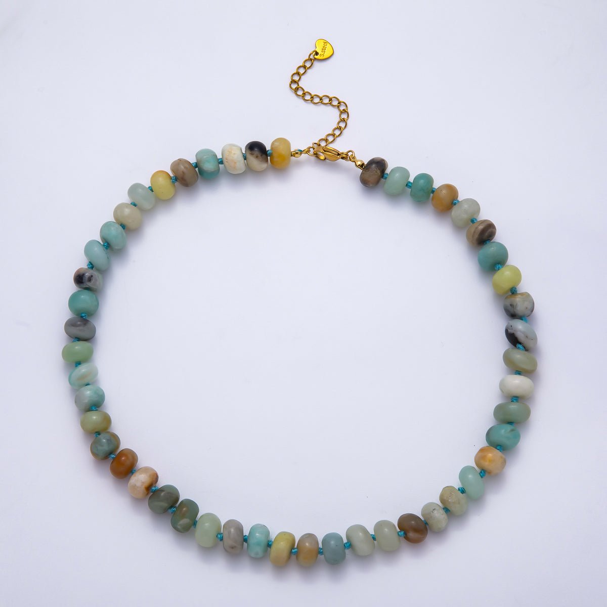 PVD Stainless Steel Natural Gemstone Rondelle Bead 17 Inch Necklace w Extender | WA-04351 - WA-04362