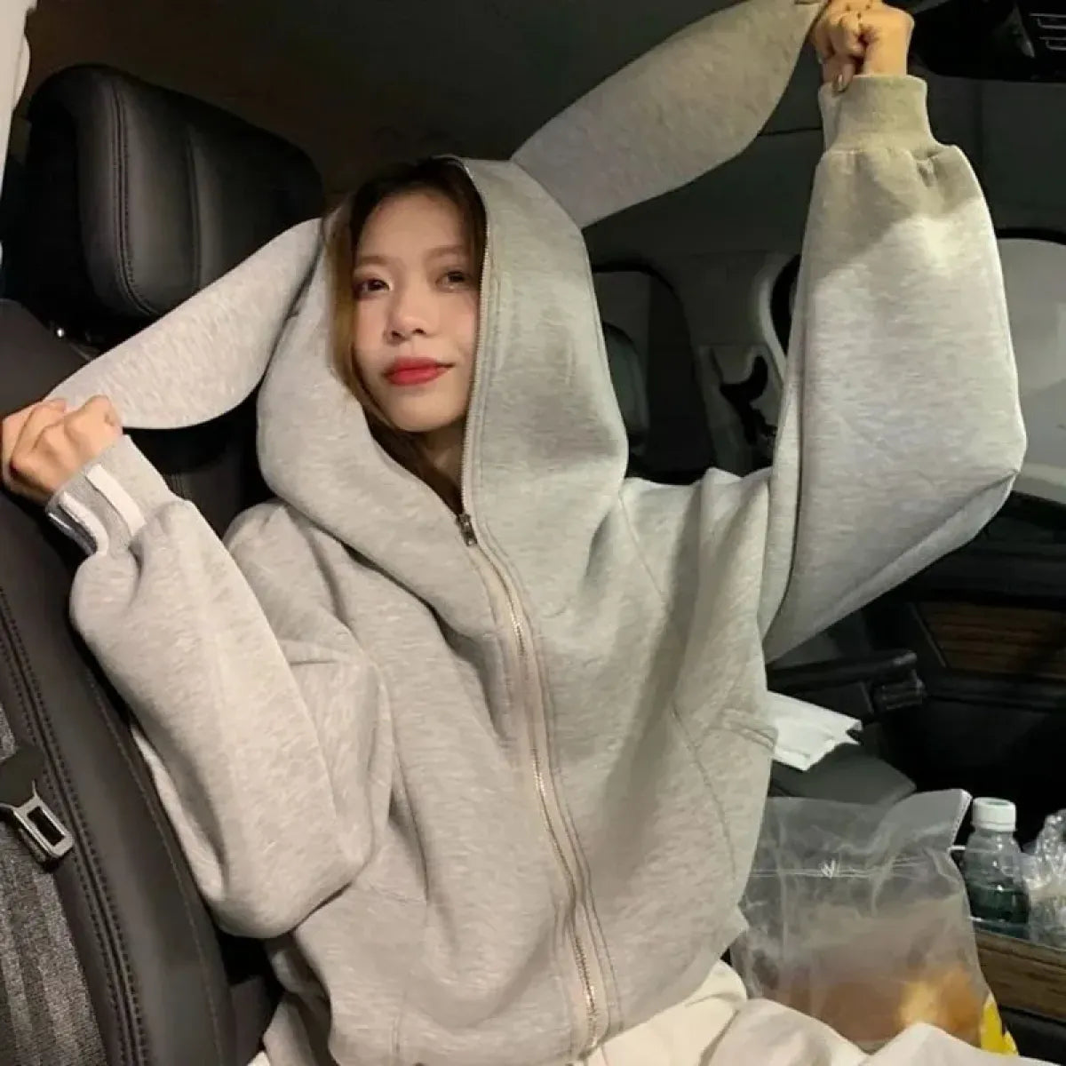Rabbit Ear Zippered Hoodie - Women&