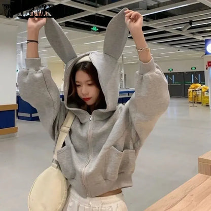 Rabbit Ear Zippered Hoodie - Women&