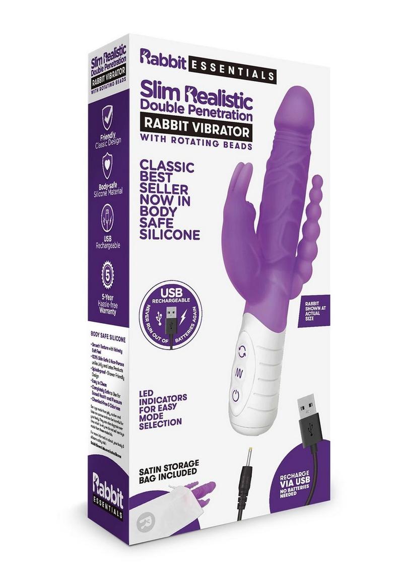 Essentials Slim Realistic Double Rotating Rabbit Vibrator