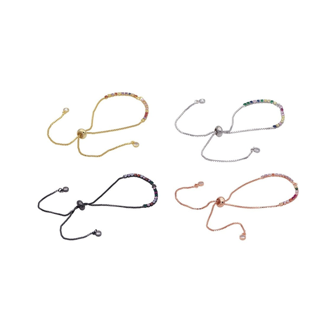 Rainbow Color CZ Adjustable Gold Filled bracelet Half semi finished with rubber stopper bolo bracelets Tennis bracelet Box Chain Wholesale K-508 - K-510 K-754