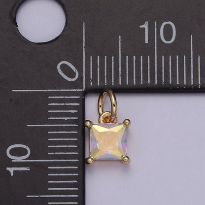 Rainbow Cubic Zirconia AB Aurora Borealis dangle Square Charm 14k yellow gold filled boutique jewelry Supply E-421 E-652