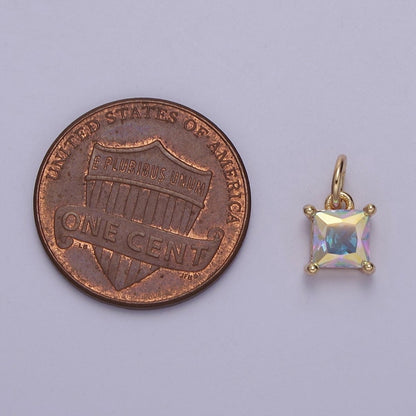 Rainbow Cubic Zirconia AB Aurora Borealis dangle Square Charm 14k yellow gold filled boutique jewelry Supply E-421 E-652