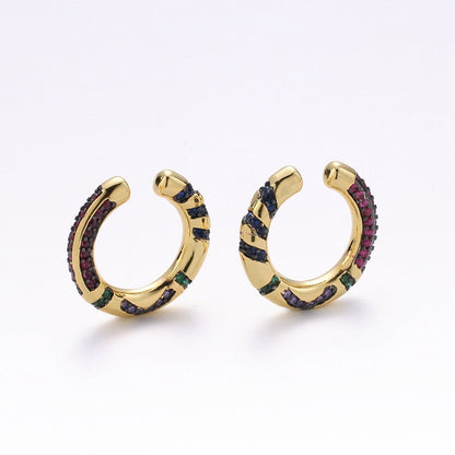 Rainbow CZ Ear Cuff, Ear Cuff No Piercing, Dainty Conch Earring , Non Pierced Ear Cuff, Gold Earcuff Conch Hoop K-596 K-597