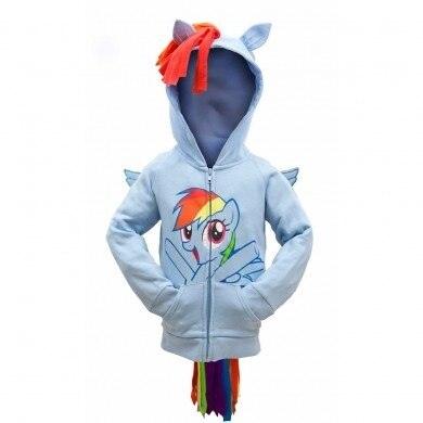 Rainbow Dash Face Kids Hoodie Sweatshirt with Mane, Wings and Tail