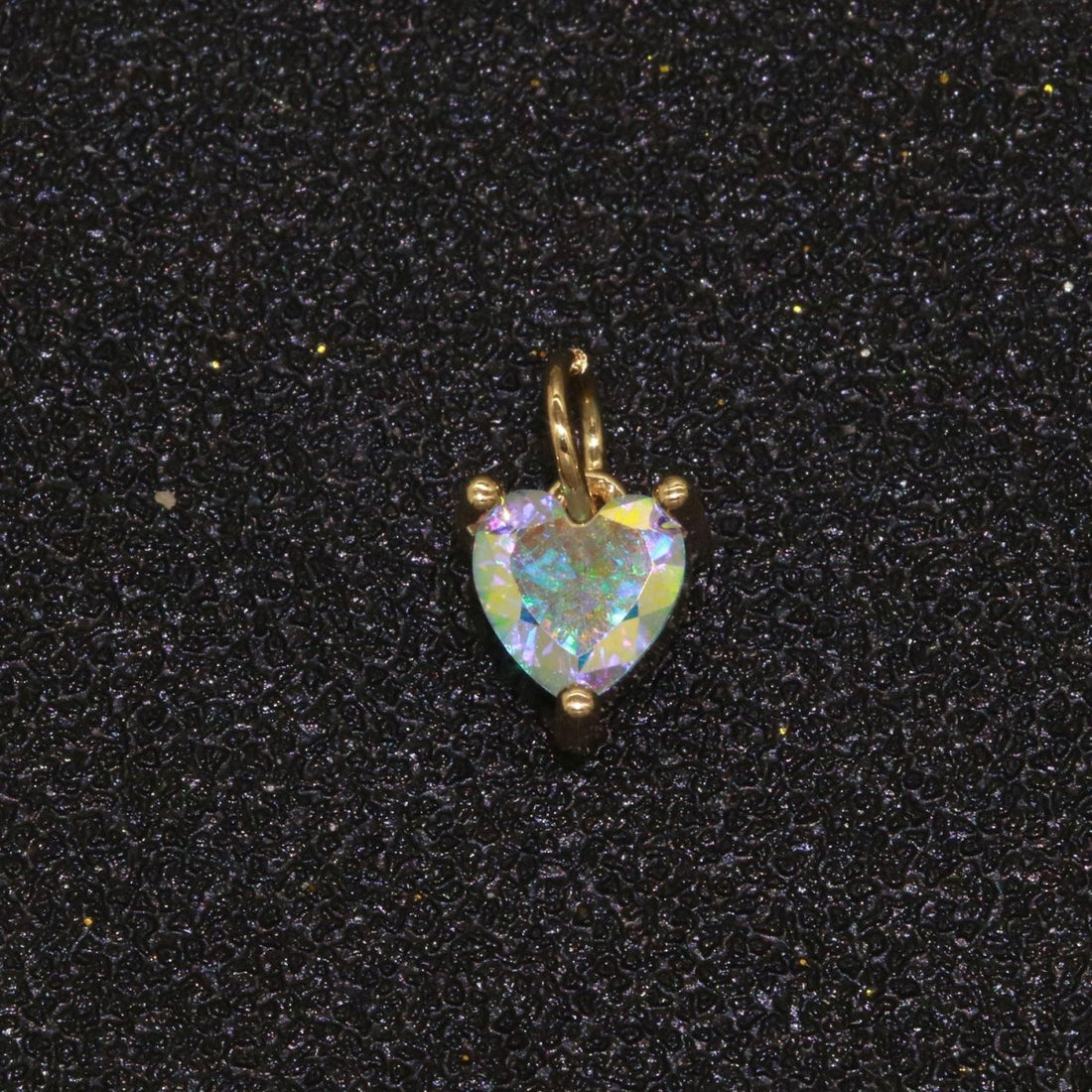Rainbow Heart CZ Pendant, Opalescent CZ Charm, Aurore Boreale Cubic Zirconia charm, Jewelry Gold Filled E-918