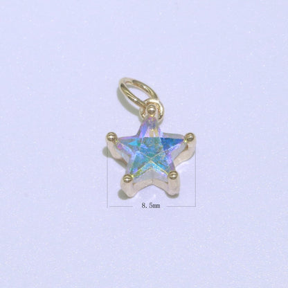 Rainbow Star CZ Pendant, Opalescent CZ Charm, Aurore Boreale Cubic Zirconia charm, Jewelry Gold Filled E-917