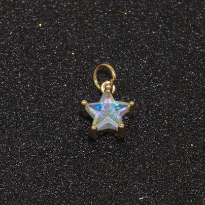 Rainbow Star CZ Pendant, Opalescent CZ Charm, Aurore Boreale Cubic Zirconia charm, Jewelry Gold Filled E-917