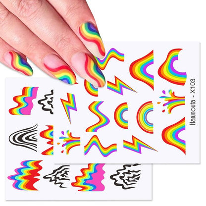 Rainbow Wave Love Heart Pattern Water Decals Stickers Butterfly Dragon Geometry Slider For Nails Art Decoration Tip Water Transfer Nail Decals Sticker For Pretty Girl Self-Adhesive Nail Decals Designer Nail Stickers for Acrylic