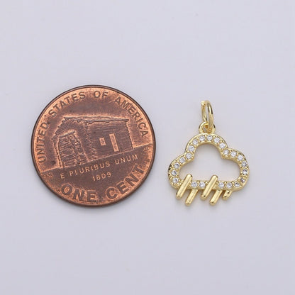 Raindrop 24K Gold Filled Micro Pave CZ Charm Hanger Micro Cubic Charm Rainy, Cloudy, Storm Pendant Bracelet Necklace Supply D-759