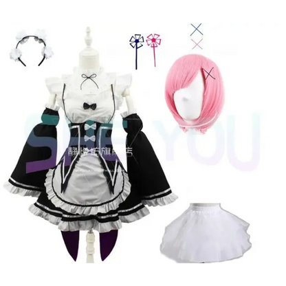 Ram Rem Cosplay Costume - Re:Zero Kara Hajimeru Isekai Seikatsu - Black Maid Outfit