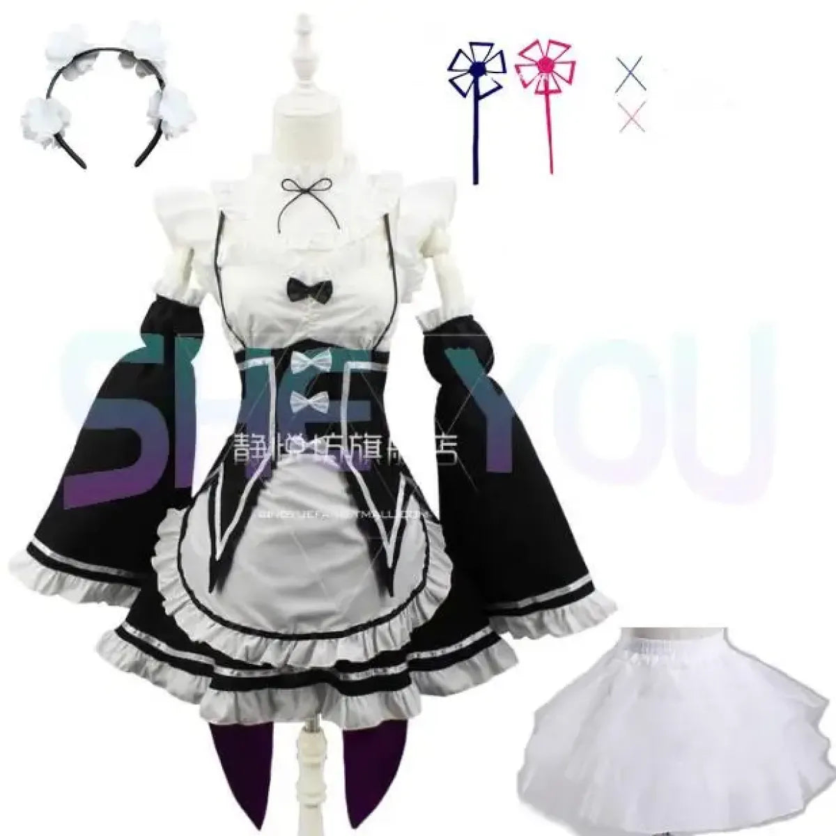 Ram Rem Cosplay Costume - Re:Zero Kara Hajimeru Isekai Seikatsu - Black Maid Outfit
