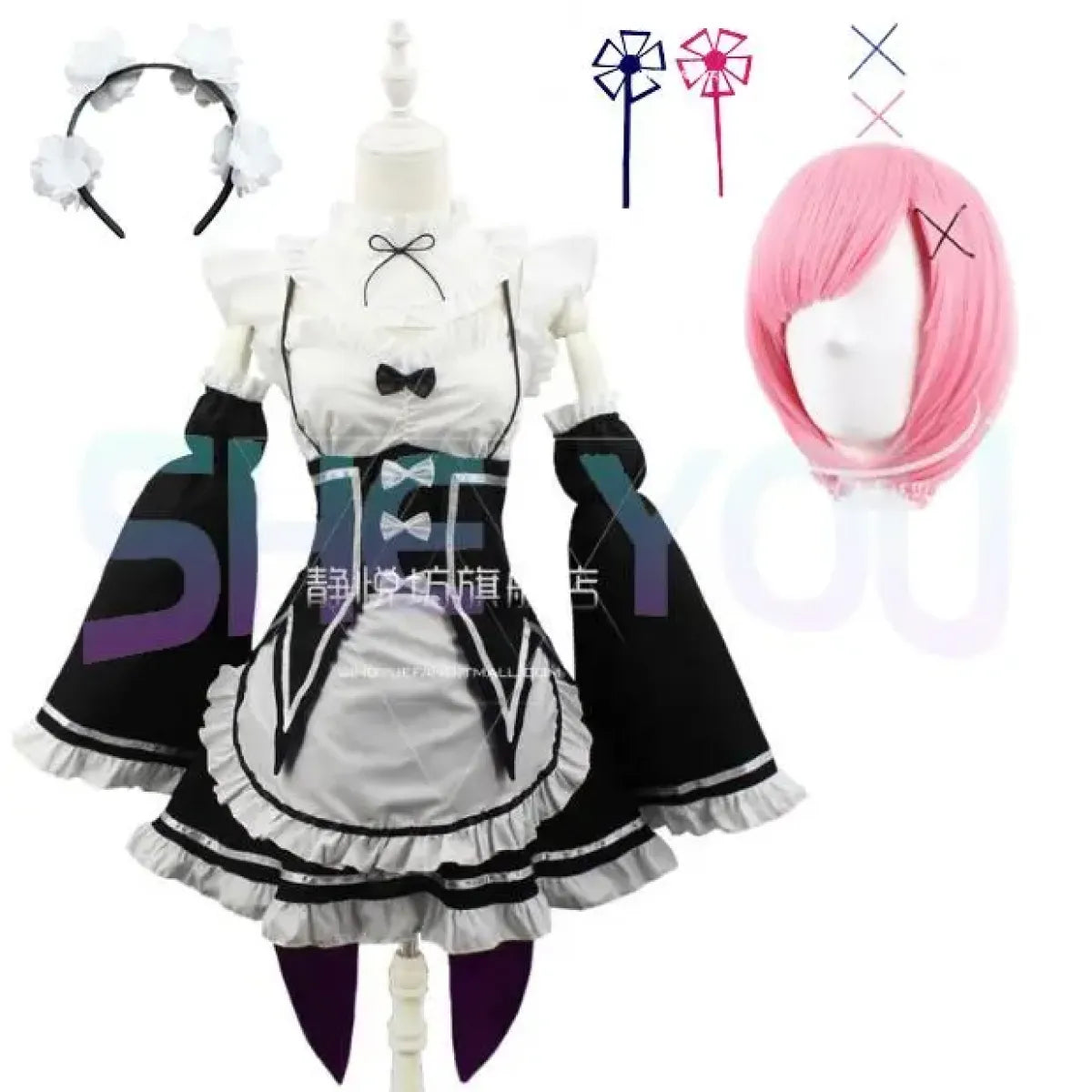 Ram Rem Cosplay Costume - Re:Zero Kara Hajimeru Isekai Seikatsu - Black Maid Outfit