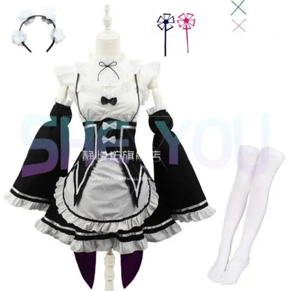 Ram Rem Cosplay Costume - Re:Zero Kara Hajimeru Isekai Seikatsu - Black Maid Outfit