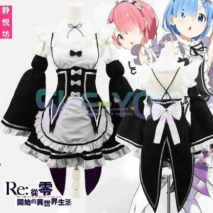 Ram Rem Cosplay Costume - Re:Zero Kara Hajimeru Isekai Seikatsu - Black Maid Outfit