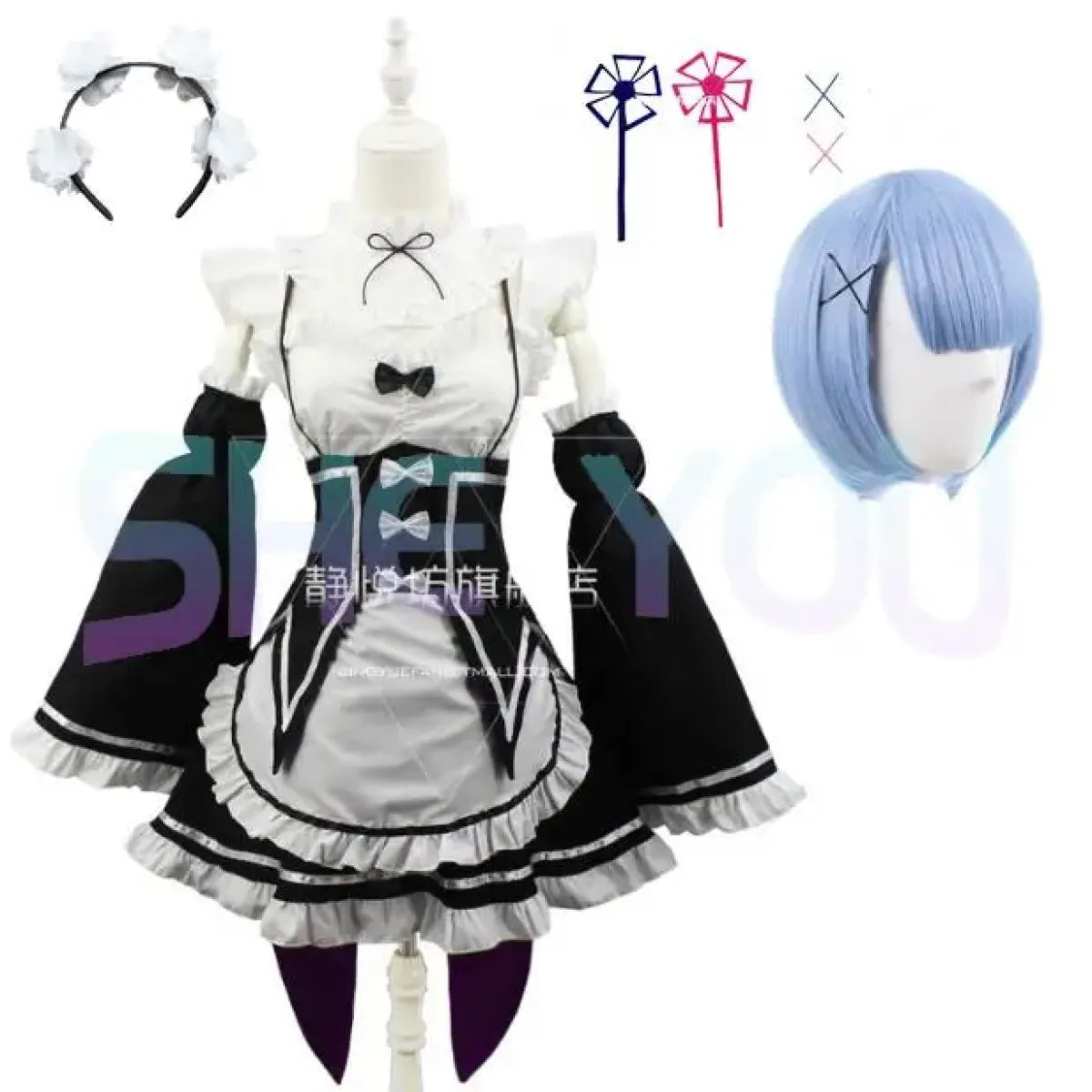 Ram Rem Cosplay Costume - Re:Zero Kara Hajimeru Isekai Seikatsu - Black Maid Outfit