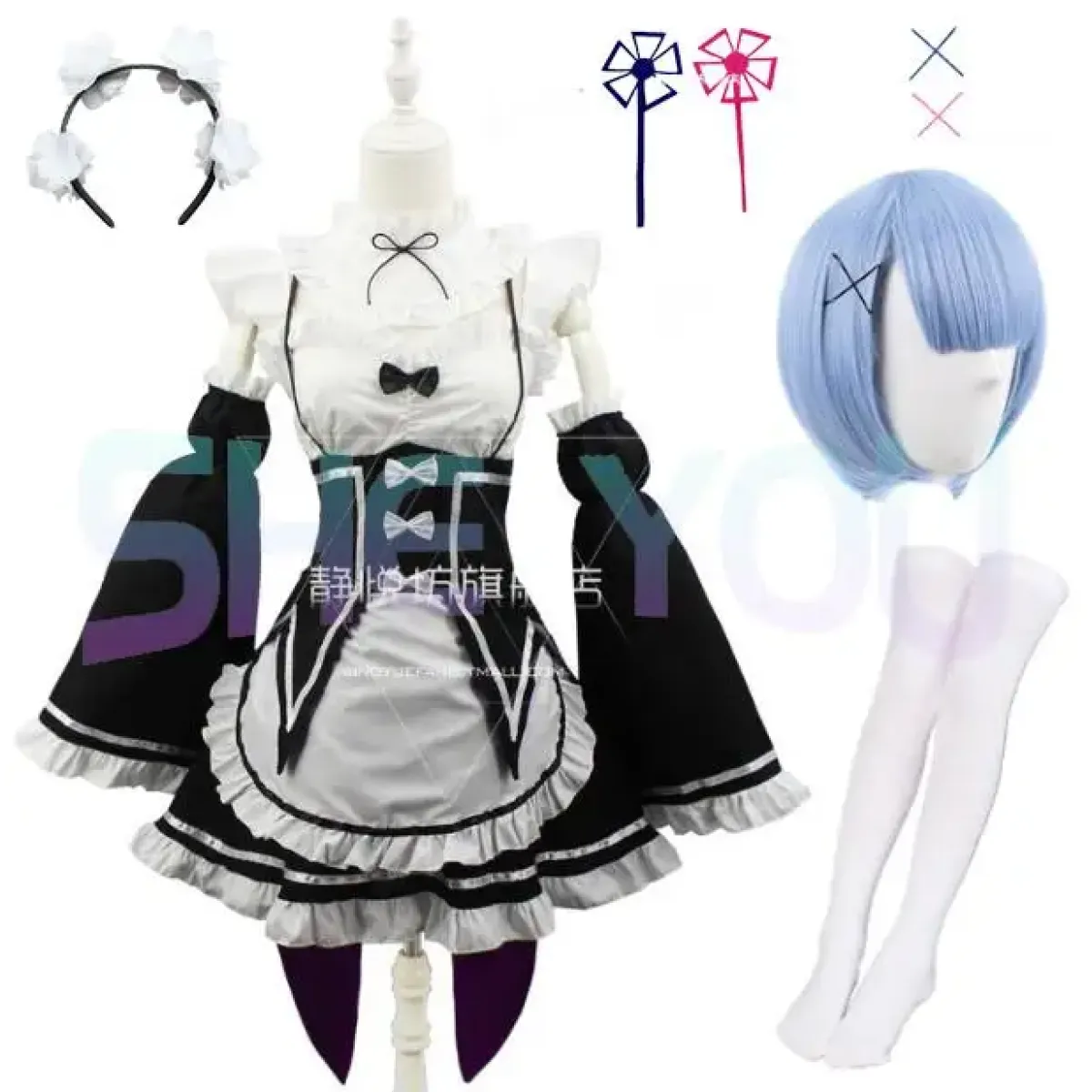 Ram Rem Cosplay Costume - Re:Zero Kara Hajimeru Isekai Seikatsu - Black Maid Outfit