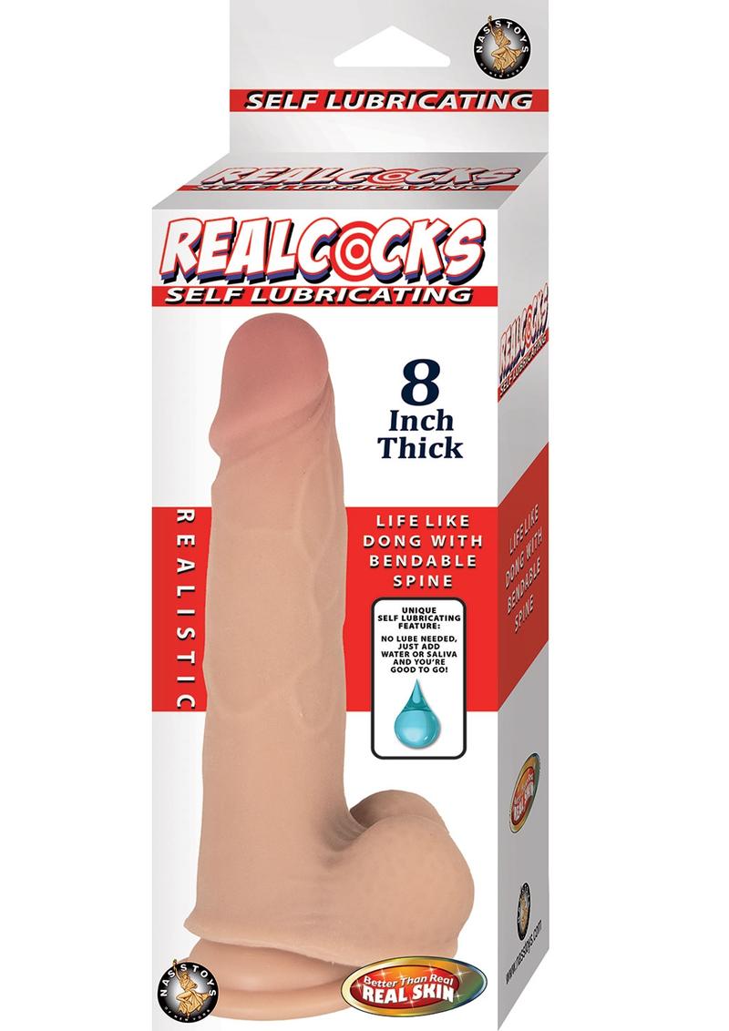 RealCocks 8 Inch Self-Lubricating Thick Dildo with Bendable Spine