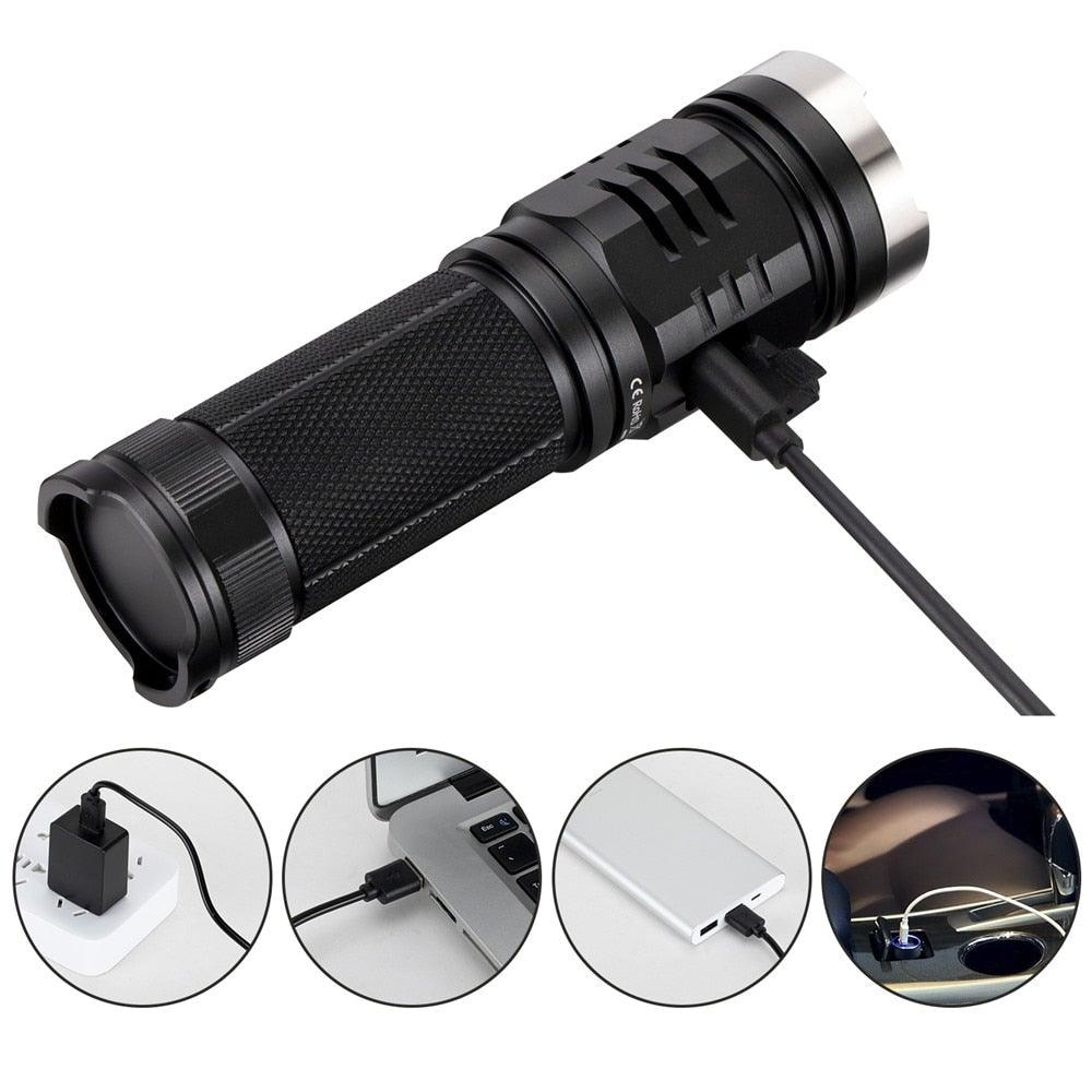 Rechargeable Adjustable  Flashlight High Lumen Powerful Waterproof Portable Cree USB LED Super Bright Flashlight Pocket Size Torch Light For Camping Hiking Riding