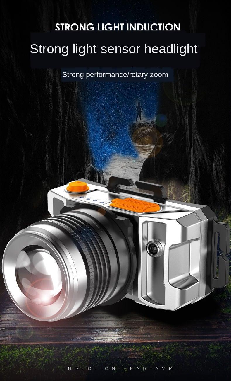 Rechargeable Adjustable LED Headlight Strong Light Zoomable Long-distance Waterproof Super Bright Head-mounted Led Headlamp For Hiking Night Fishing Outdoor Miner&