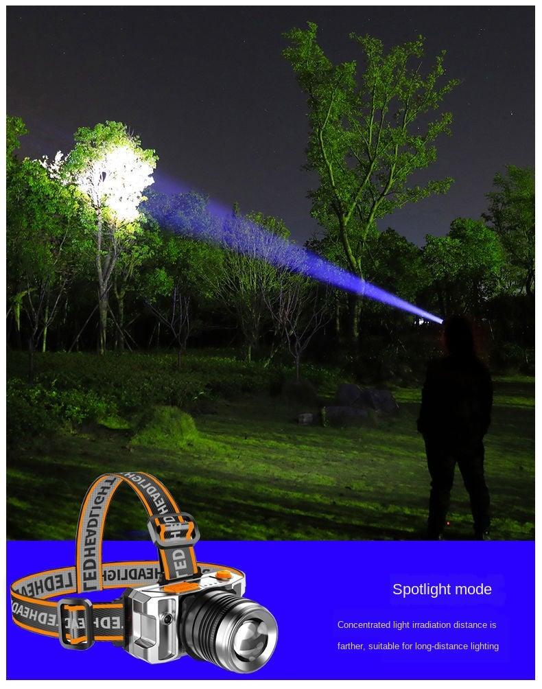 Rechargeable Adjustable LED Headlight Strong Light Zoomable Long-distance Waterproof Super Bright Head-mounted Led Headlamp For Hiking Night Fishing Outdoor Miner&