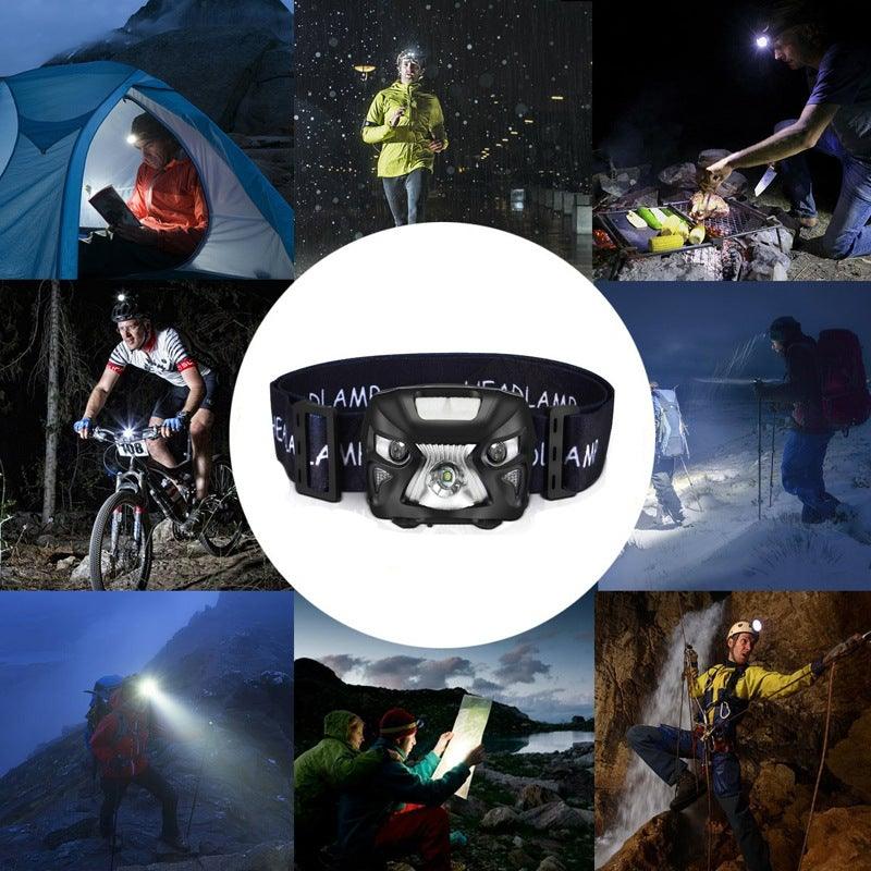 Rechargeable Adjustable  LED USB Headlight Powerfull Elastic High Lumens Headband Headlamp Motion Sensor Flashlight For Adults Kids Running Camping Hiking Camping