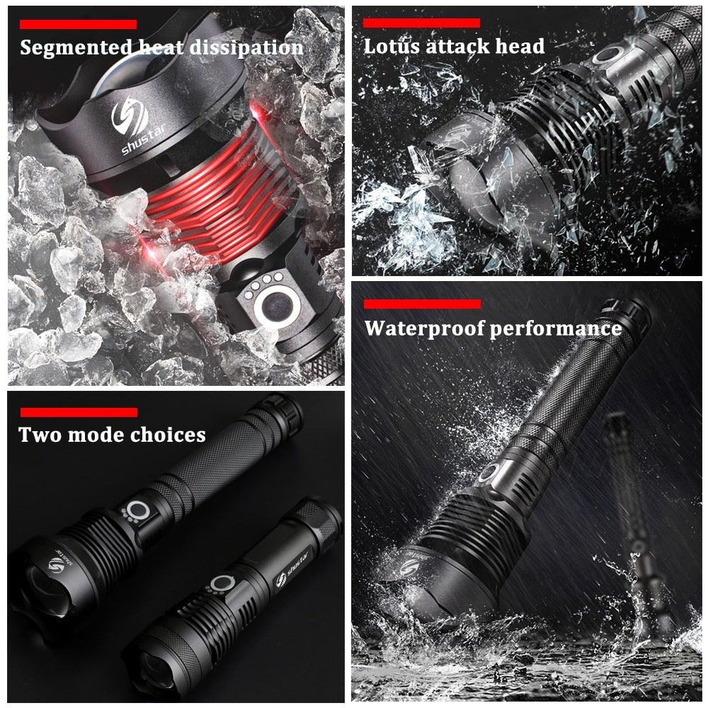 Rechargeable LED Flashlights Waterproof Hnadheld Super Bright High Lumens  Zoomable Powerful Lamp Bead Flashlight Torch For Outdoor &amp; Indoor Camping Running Fishing Hiking Lamp