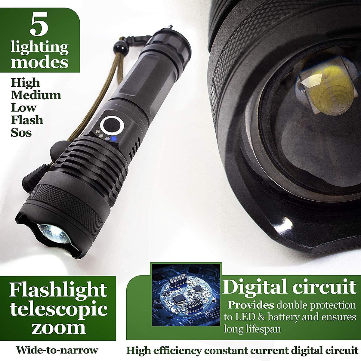 Rechargeable LED Flashlights Waterproof Hnadheld Super Bright High Lumens  Zoomable Powerful Lamp Bead Flashlight Torch For Outdoor &amp; Indoor Camping Running Fishing Hiking Lamp