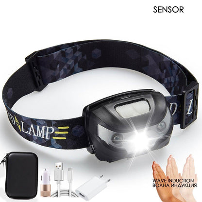 Rechargeable LED Powerfull Headlamp Flashlight USB Waterproof Headlamp Motion Body Sensor Headlight For Adults &amp; Kids Camping Flashlight Outdoors Camping Running Biking Fishing