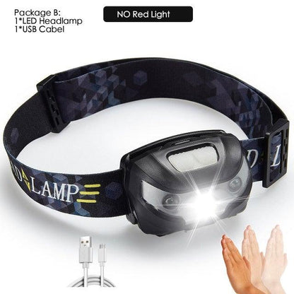 Rechargeable LED Powerfull Headlamp Flashlight USB Waterproof Headlamp Motion Body Sensor Headlight For Adults &amp; Kids Camping Flashlight Outdoors Camping Running Biking Fishing