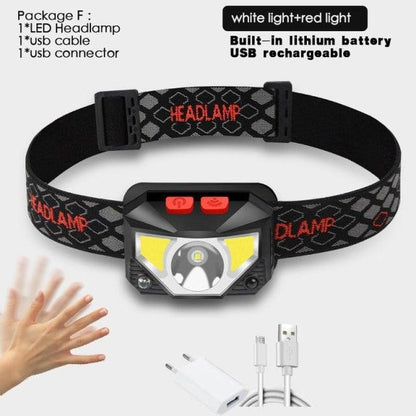 Rechargeable LED Powerfull Headlamp Flashlight USB Waterproof Headlamp Motion Body Sensor Headlight For Adults &amp; Kids Camping Flashlight Outdoors Camping Running Biking Fishing