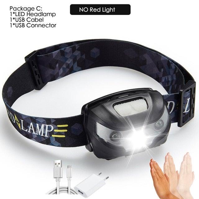 Rechargeable LED Powerfull Headlamp Flashlight USB Waterproof Headlamp Motion Body Sensor Headlight For Adults &amp; Kids Camping Flashlight Outdoors Camping Running Biking Fishing