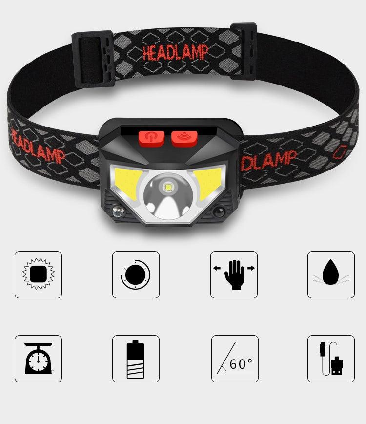 Rechargeable LED Powerfull Headlamp Flashlight USB Waterproof Headlamp Motion Body Sensor Headlight For Adults &amp; Kids Camping Flashlight Outdoors Camping Running Biking Fishing
