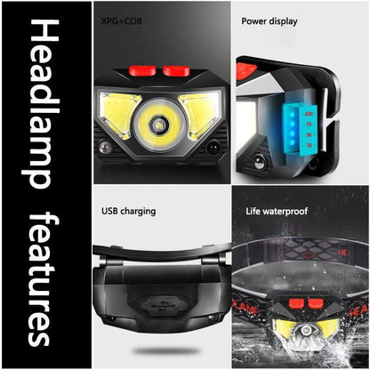 Rechargeable LED Powerfull Headlamp Flashlight USB Waterproof Headlamp Motion Body Sensor Headlight For Adults &amp; Kids Camping Flashlight Outdoors Camping Running Biking Fishing