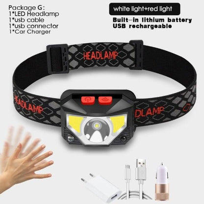 Rechargeable LED Powerfull Headlamp Flashlight USB Waterproof Headlamp Motion Body Sensor Headlight For Adults &amp; Kids Camping Flashlight Outdoors Camping Running Biking Fishing