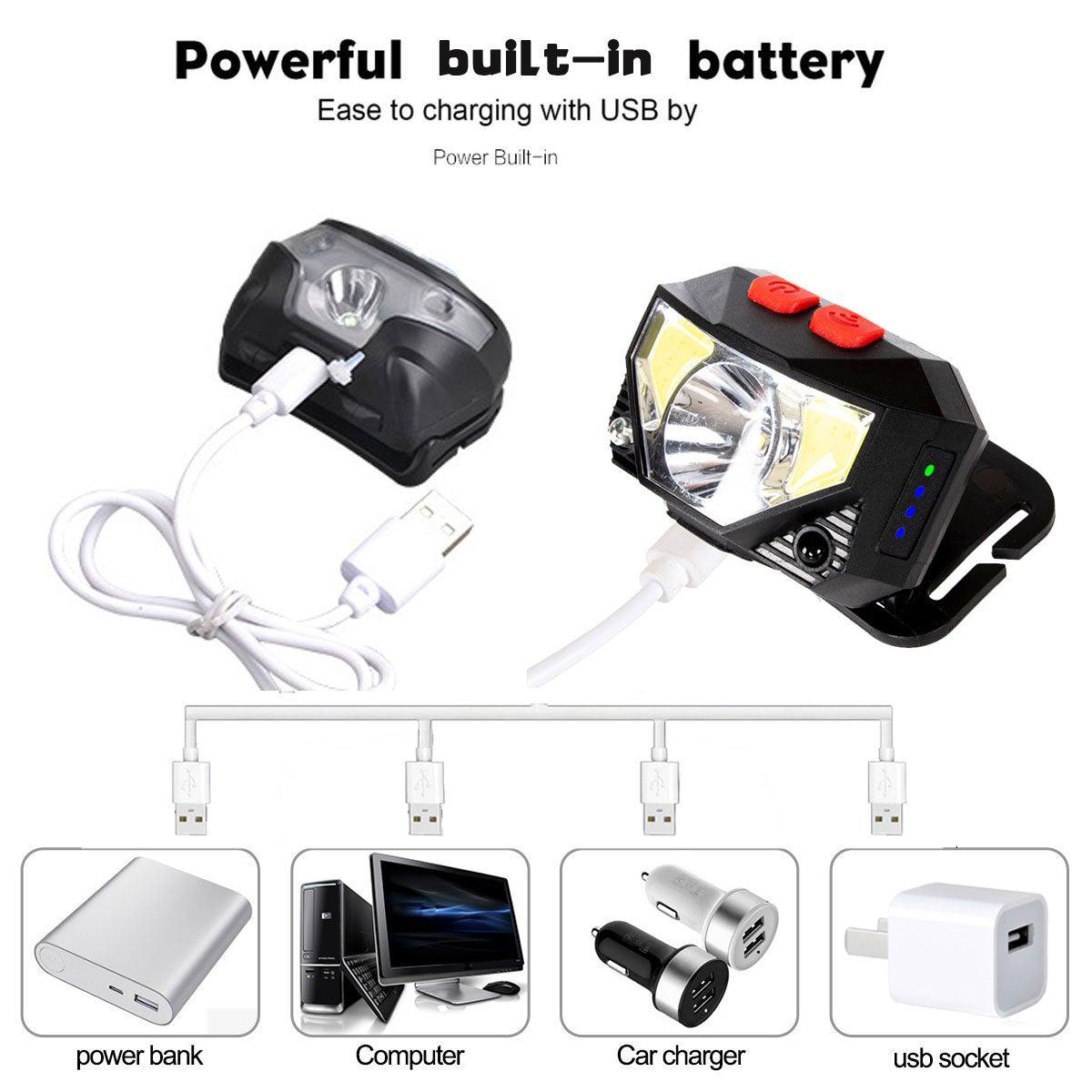 Rechargeable LED Powerfull Headlamp Flashlight USB Waterproof Headlamp Motion Body Sensor Headlight For Adults &amp; Kids Camping Flashlight Outdoors Camping Running Biking Fishing