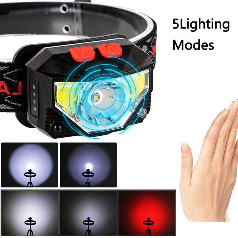 Rechargeable LED Powerfull Headlamp Flashlight USB Waterproof Headlamp Motion Body Sensor Headlight For Adults &amp; Kids Camping Flashlight Outdoors Camping Running Biking Fishing
