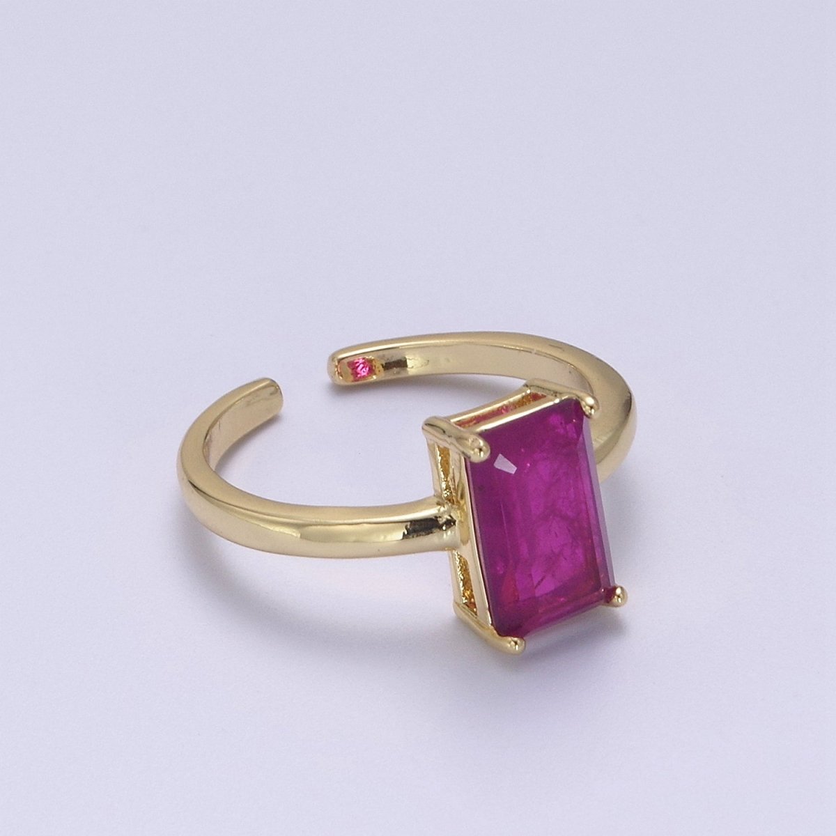 Rectangle Cut Cubic Zirconia Birthstone Ring | Rectangle Shape Cz Birthday Gift Ring Open Adjustable Jewelry S-405 ~ S-416
