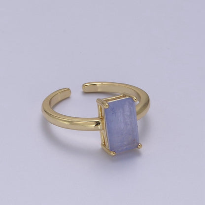 Rectangle Cut Cubic Zirconia Birthstone Ring | Rectangle Shape Cz Birthday Gift Ring Open Adjustable Jewelry S-405 ~ S-416