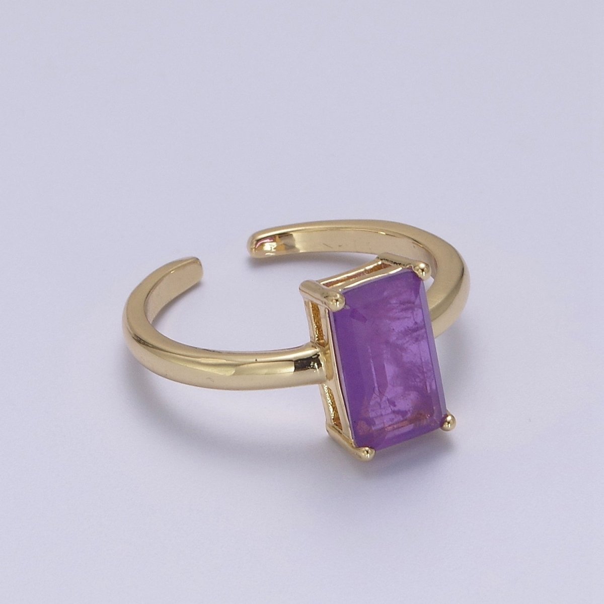 Rectangle Cut Cubic Zirconia Birthstone Ring | Rectangle Shape Cz Birthday Gift Ring Open Adjustable Jewelry S-405 ~ S-416