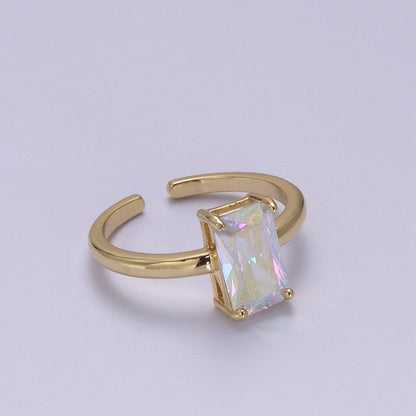 Rectangle Cut Cubic Zirconia Birthstone Ring | Rectangle Shape Cz Birthday Gift Ring Open Adjustable Jewelry S-405 ~ S-416