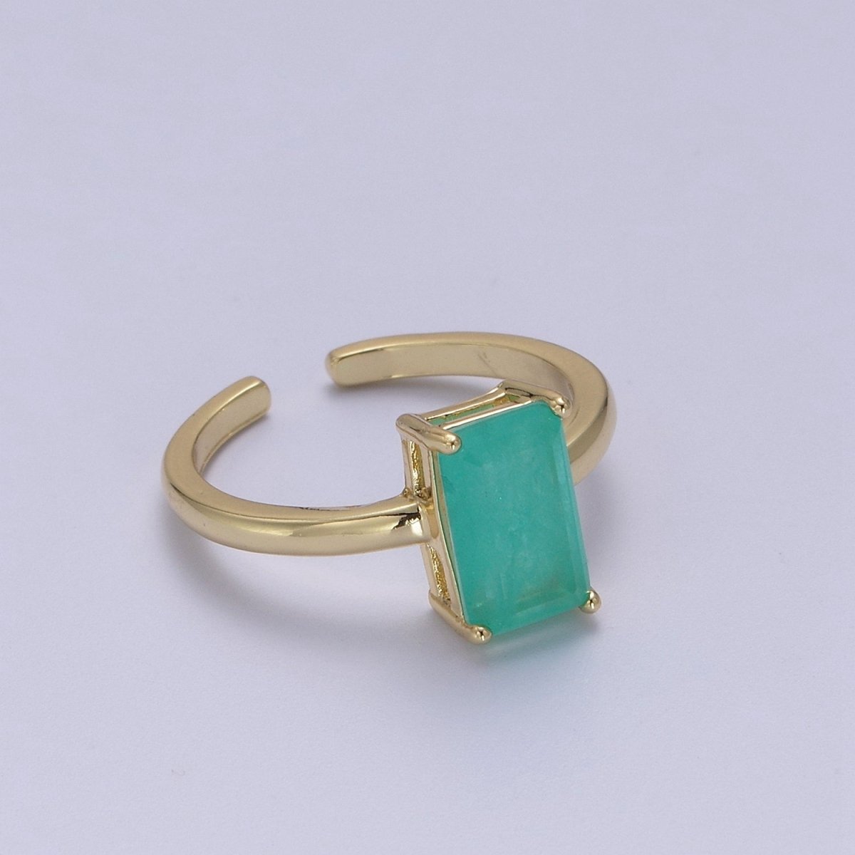Rectangle Cut Cubic Zirconia Birthstone Ring | Rectangle Shape Cz Birthday Gift Ring Open Adjustable Jewelry S-405 ~ S-416