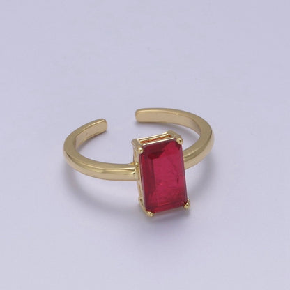Rectangle Cut Cubic Zirconia Birthstone Ring | Rectangle Shape Cz Birthday Gift Ring Open Adjustable Jewelry S-405 ~ S-416