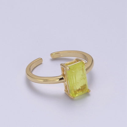 Rectangle Cut Cubic Zirconia Birthstone Ring | Rectangle Shape Cz Birthday Gift Ring Open Adjustable Jewelry S-405 ~ S-416