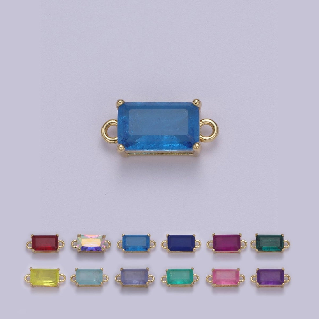 Rectangle Solitaire CZ Birthstone Charm Connector Geometric Diamond Cut Dainty Cubic Zirconia Connector for Necklace Earring Supply F-709~F-720