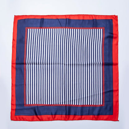 Red and Blue Striped Printed Faux Silk Twill 50 Square Bandana Scarf Necklace | WA-04627