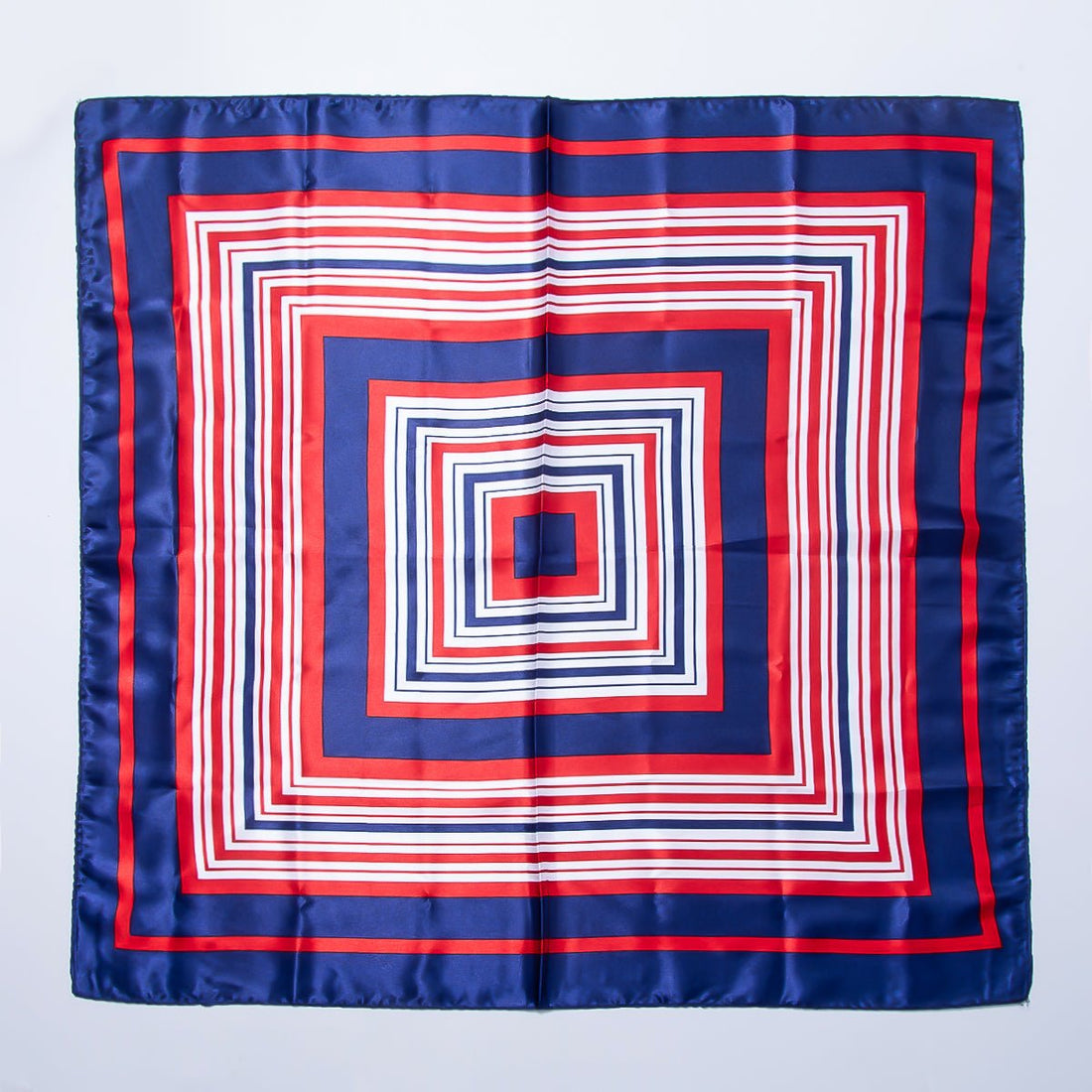 Red Blue White Striped Box Printed Faux Silk Twill 60 Square Bandana Scarf Necklace | WA-04629