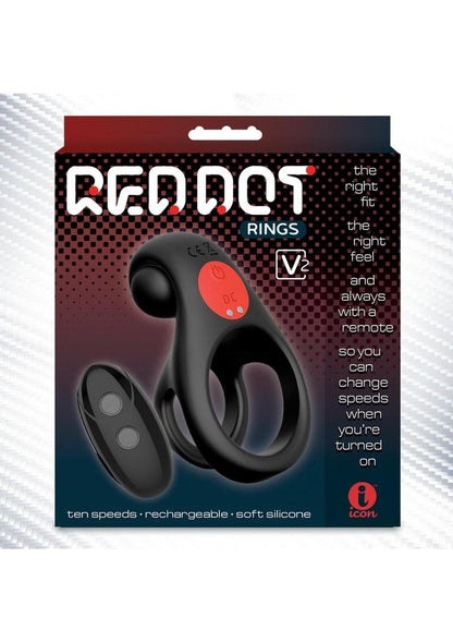 Red Dot V2 Rechargeable Silicone Vibrating Cock Ring with Remote Control