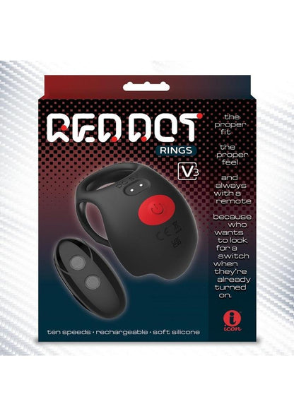 Red Dot V3 Rechargeable Silicone Vibrating Cock Ring with Remote Control